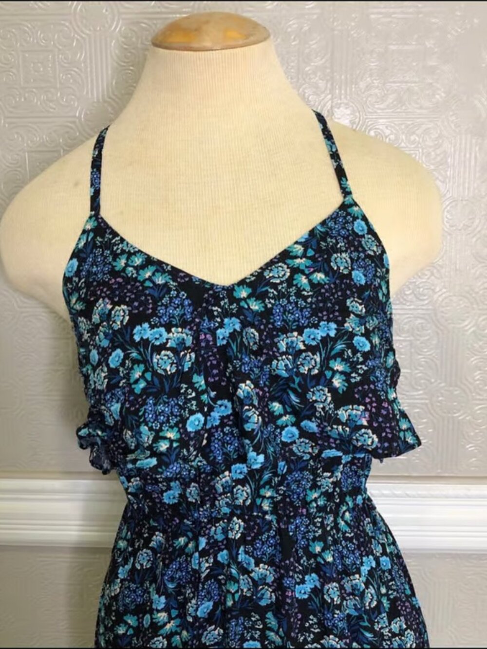 LC Lauren Conrad Blue Floral Print Maxi Dress Size XS